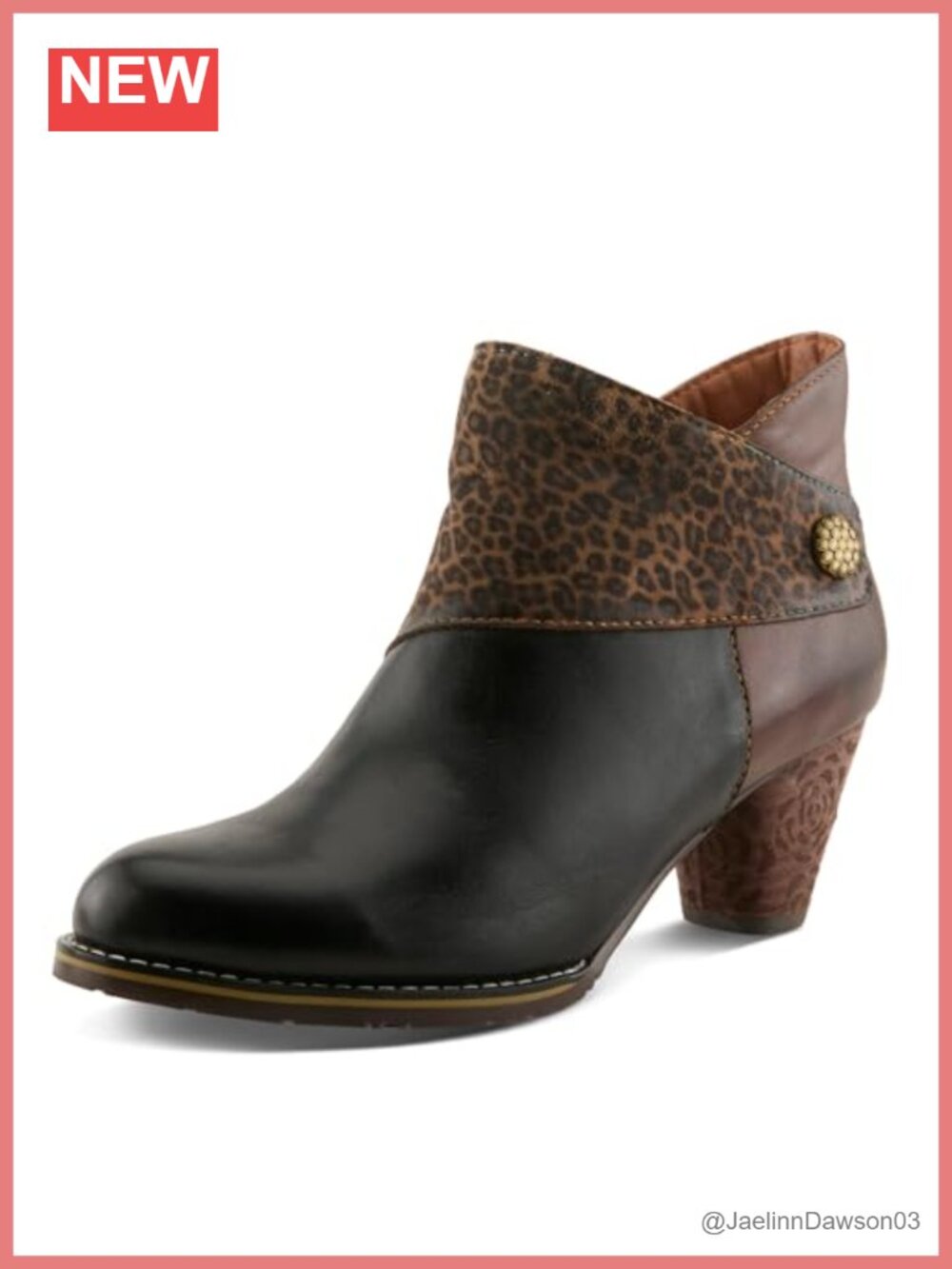L'Artiste Herekitty-leo Ankle Booties, Laser-Etched Heel, Leather & Microsuede